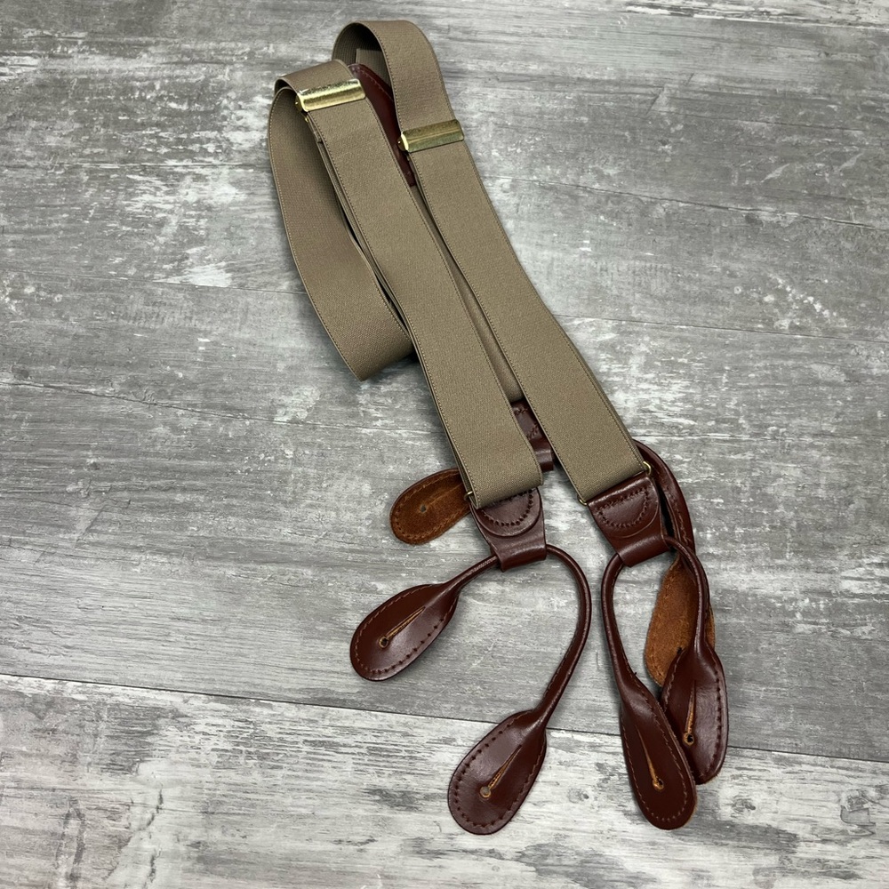 Solid Tan Full Elastic Braces Suspenders - image 1